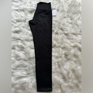 Beyond Yoga Black High Waisted Midi Leggings with Shiny Black Hearts